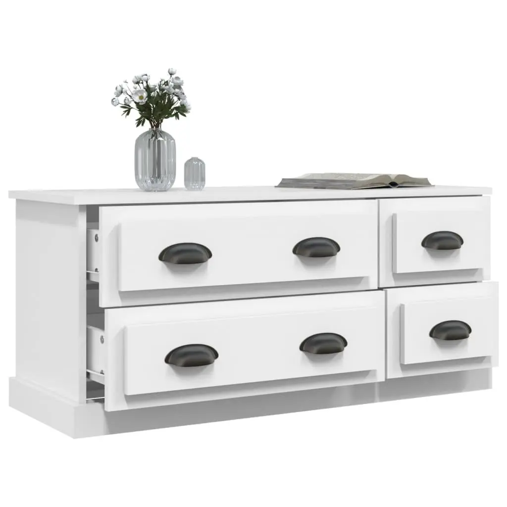White TV Cabinet 100x35.5x45cm with 4 Drawers
