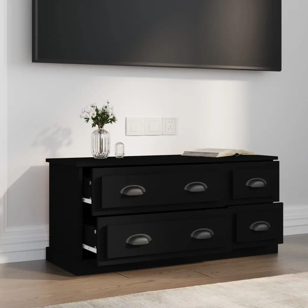 Black TV Cabinet with 4 Drawers 100x35.5x45 cm