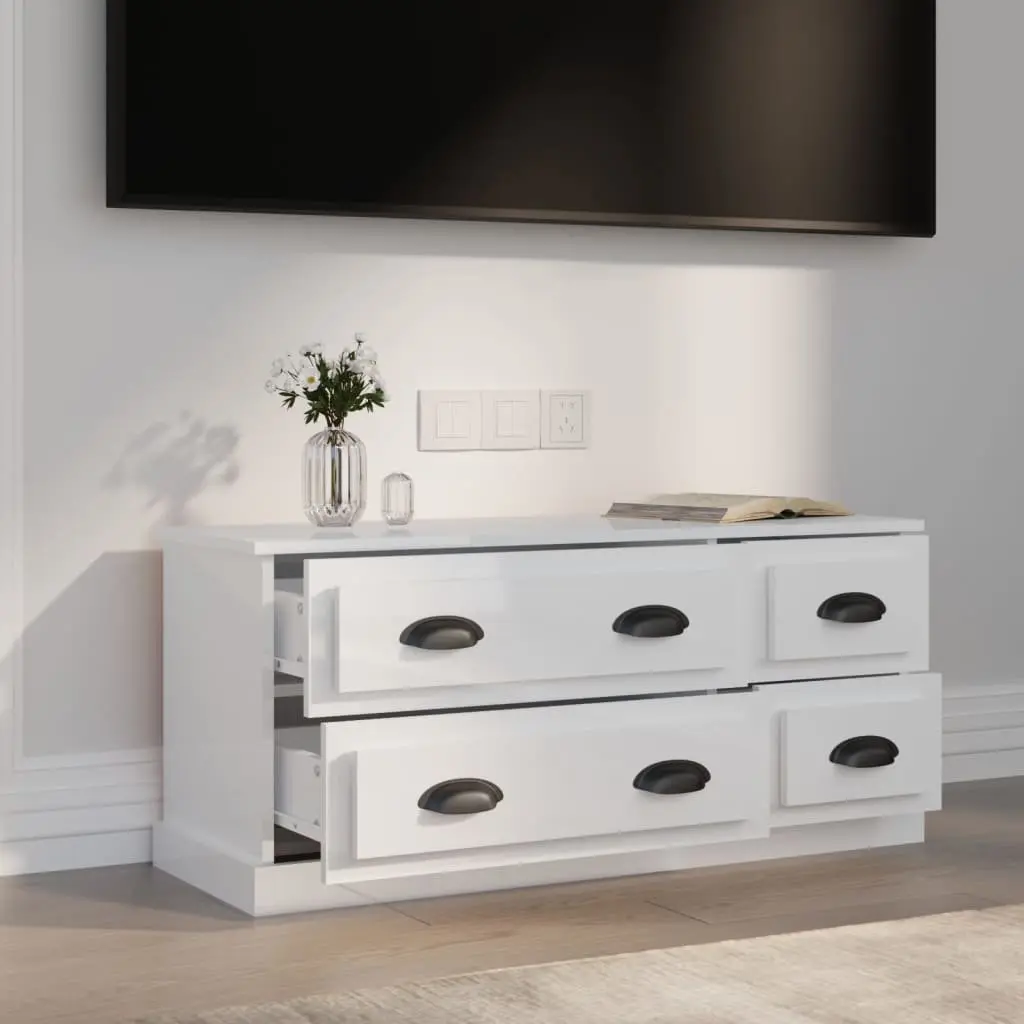 White High Gloss TV Cabinet with 4 Drawers