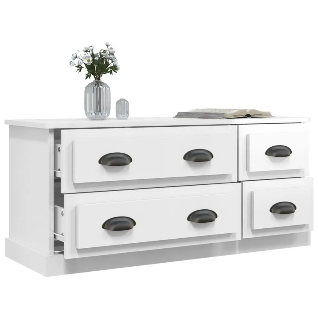 White High Gloss TV Cabinet with 4 Drawers