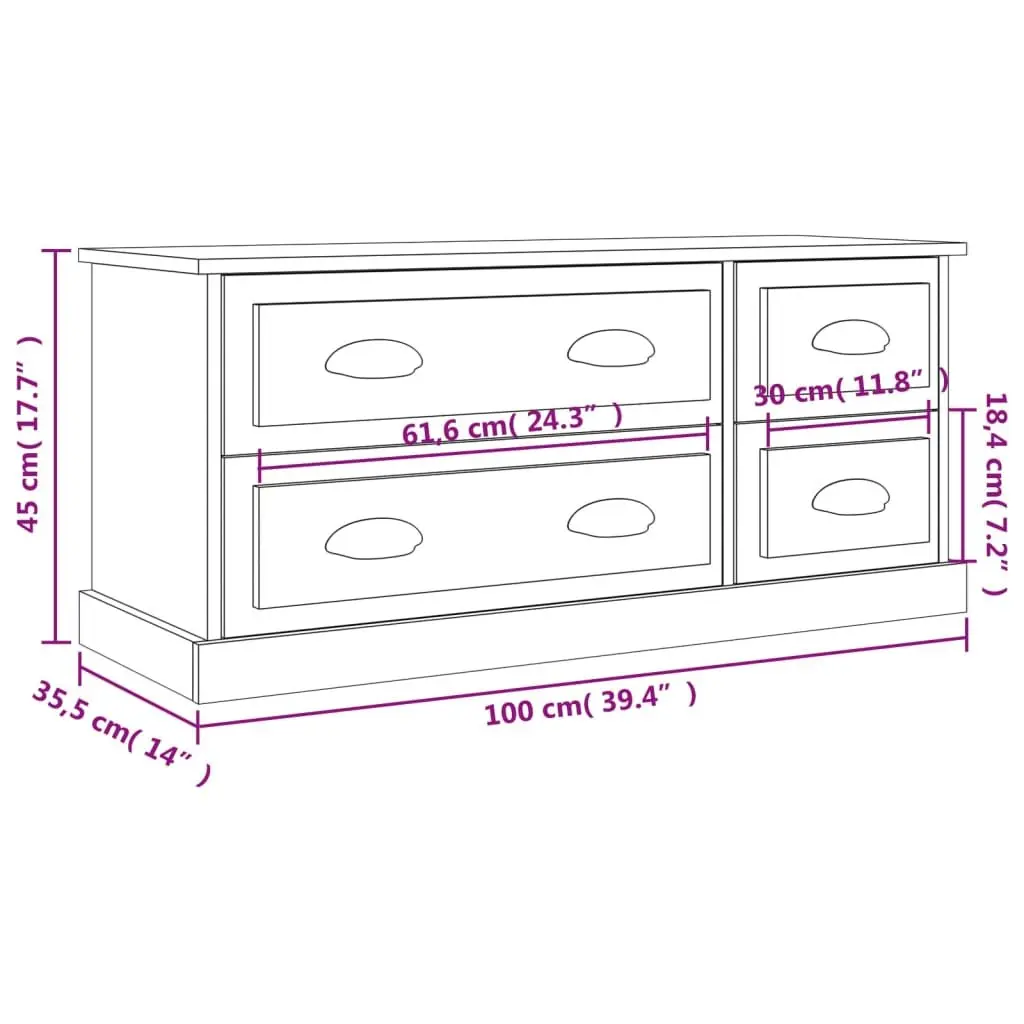 White High Gloss TV Cabinet with 4 Drawers