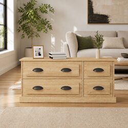 Brown Engineered Wood TV Cabinet with 4 Drawers