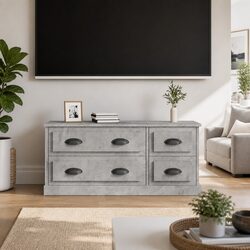 Grey Engineered Wood TV Cabinet with 4 Drawers
