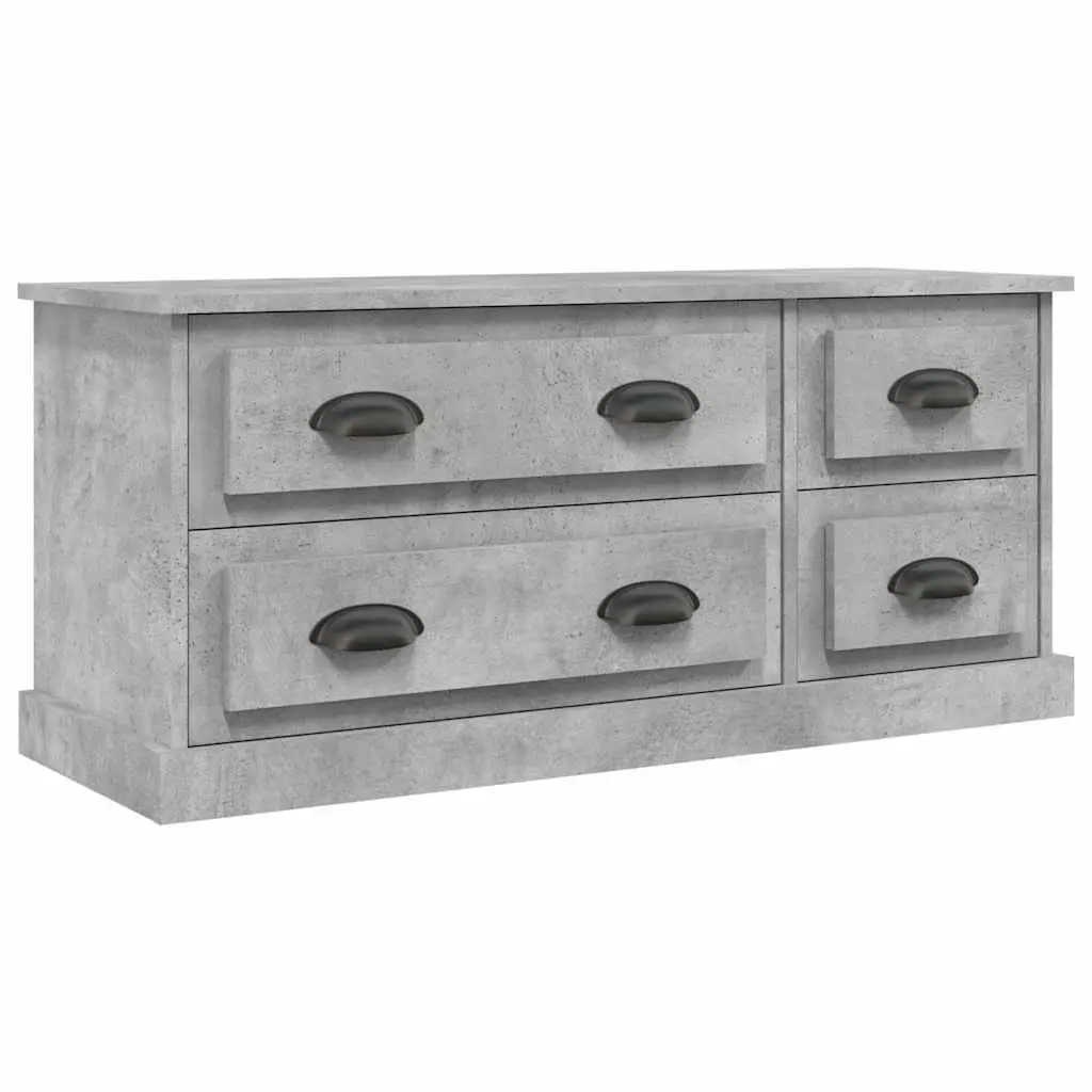 TV Cabinet Grey Engineered Wood 100cm Storage Unit 4 Drawers Media Stand Display