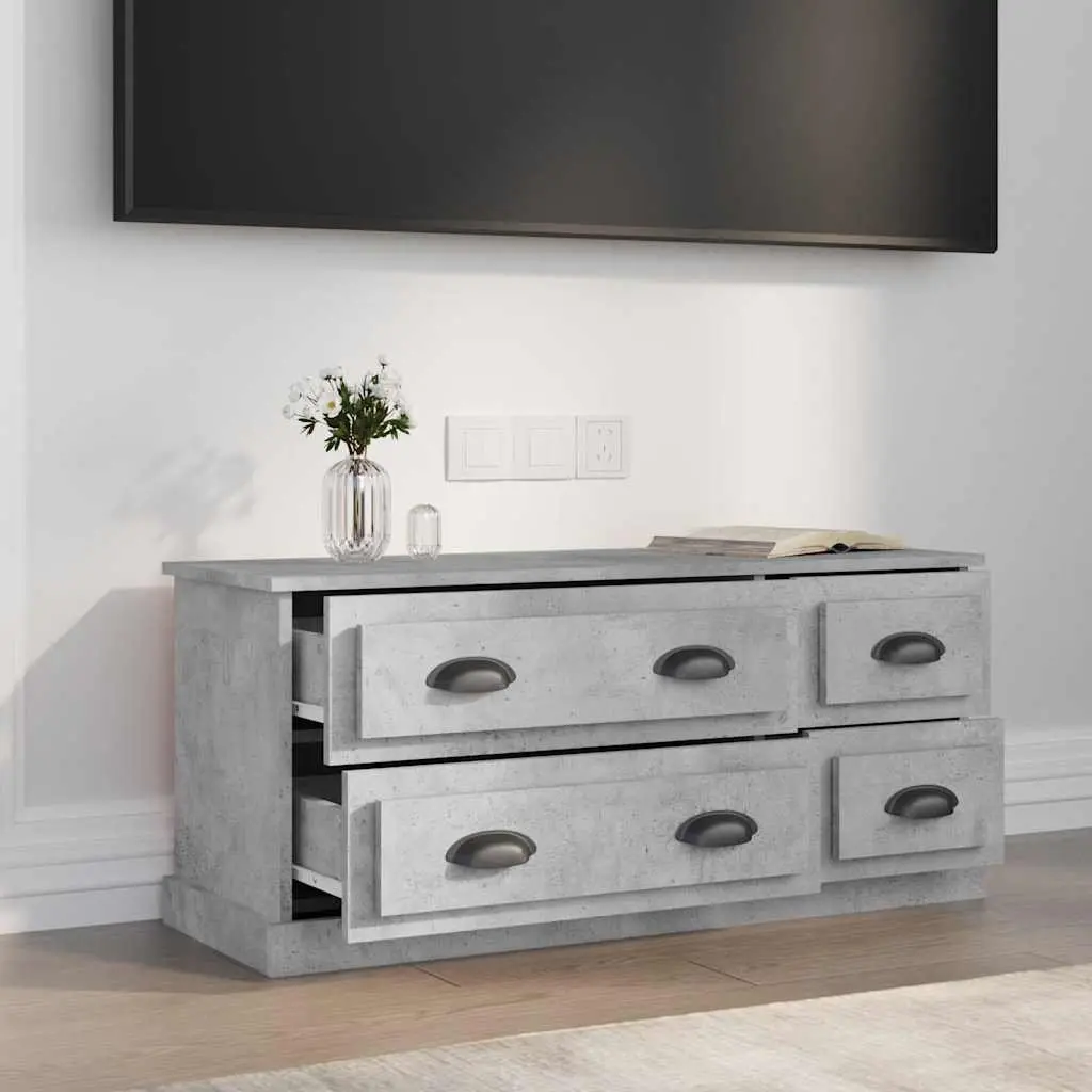 TV Cabinet Grey Engineered Wood 100cm Storage Unit 4 Drawers Media Stand Display