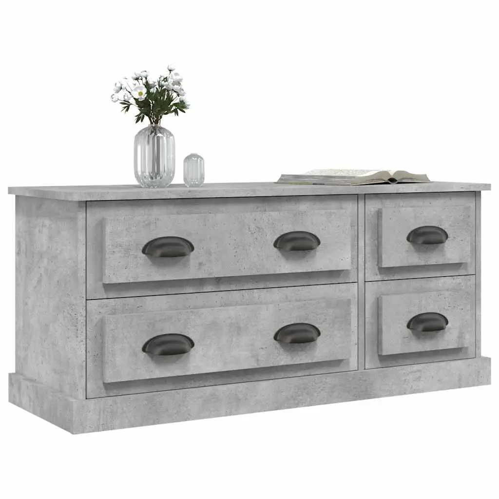 TV Cabinet Grey Engineered Wood 100cm Storage Unit 4 Drawers Media Stand Display