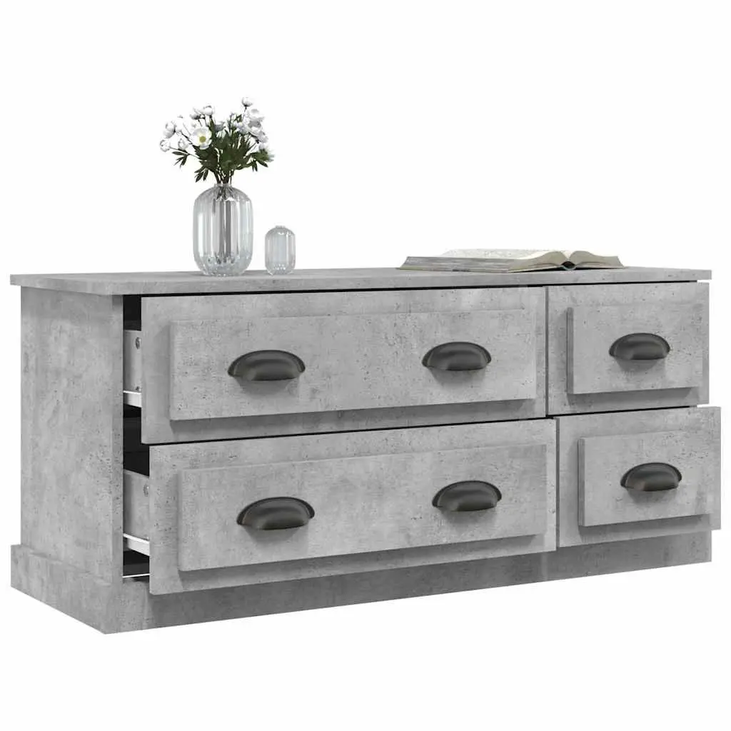 TV Cabinet Grey Engineered Wood 100cm Storage Unit 4 Drawers Media Stand Display