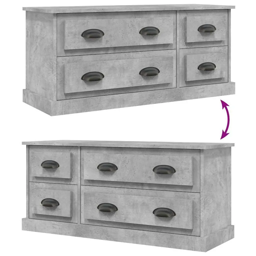 TV Cabinet Grey Engineered Wood 100cm Storage Unit 4 Drawers Media Stand Display
