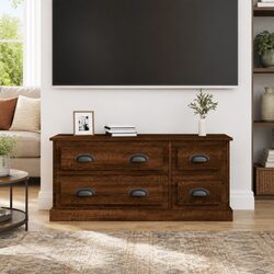 Brown Oak TV Cabinet with 4 Drawers 100x35.5x45cm