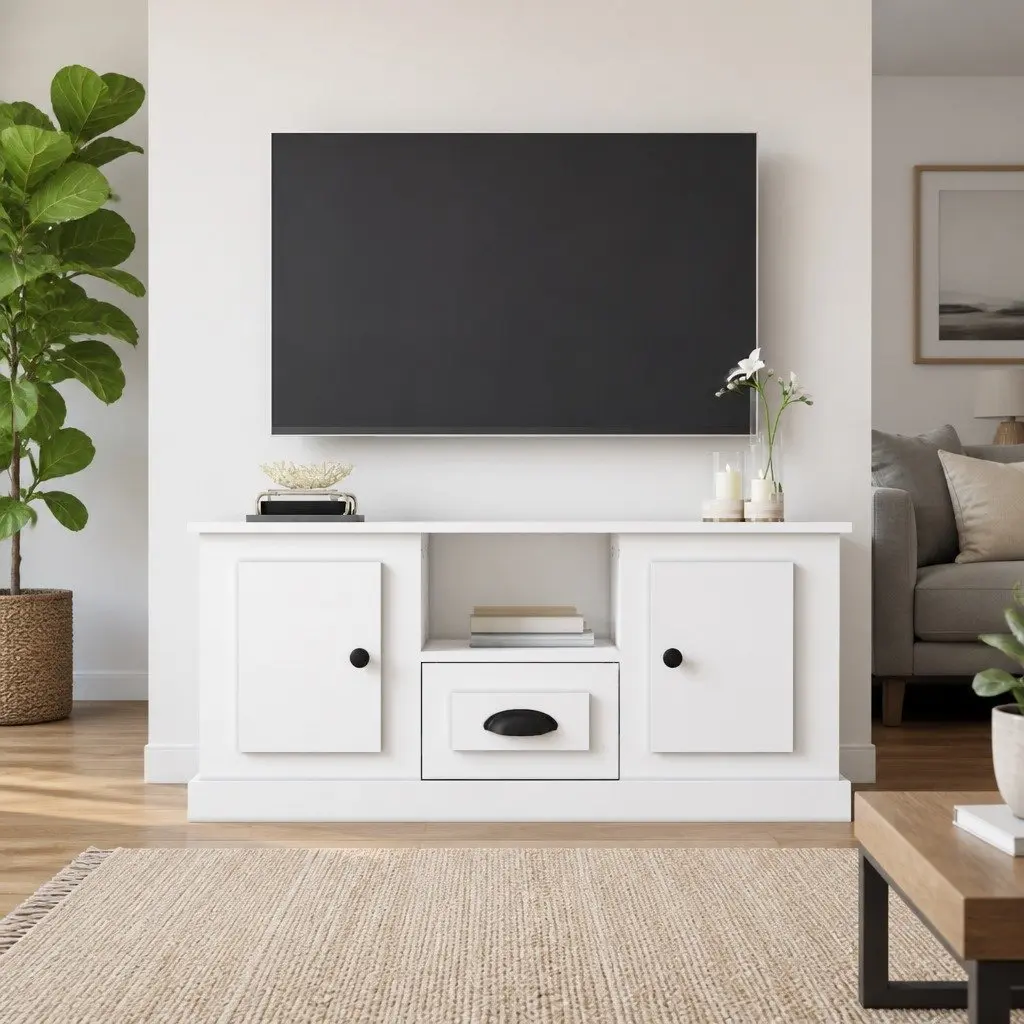 TV Cabinet High Gloss White 100cm Engineered Wood Modern Living Room