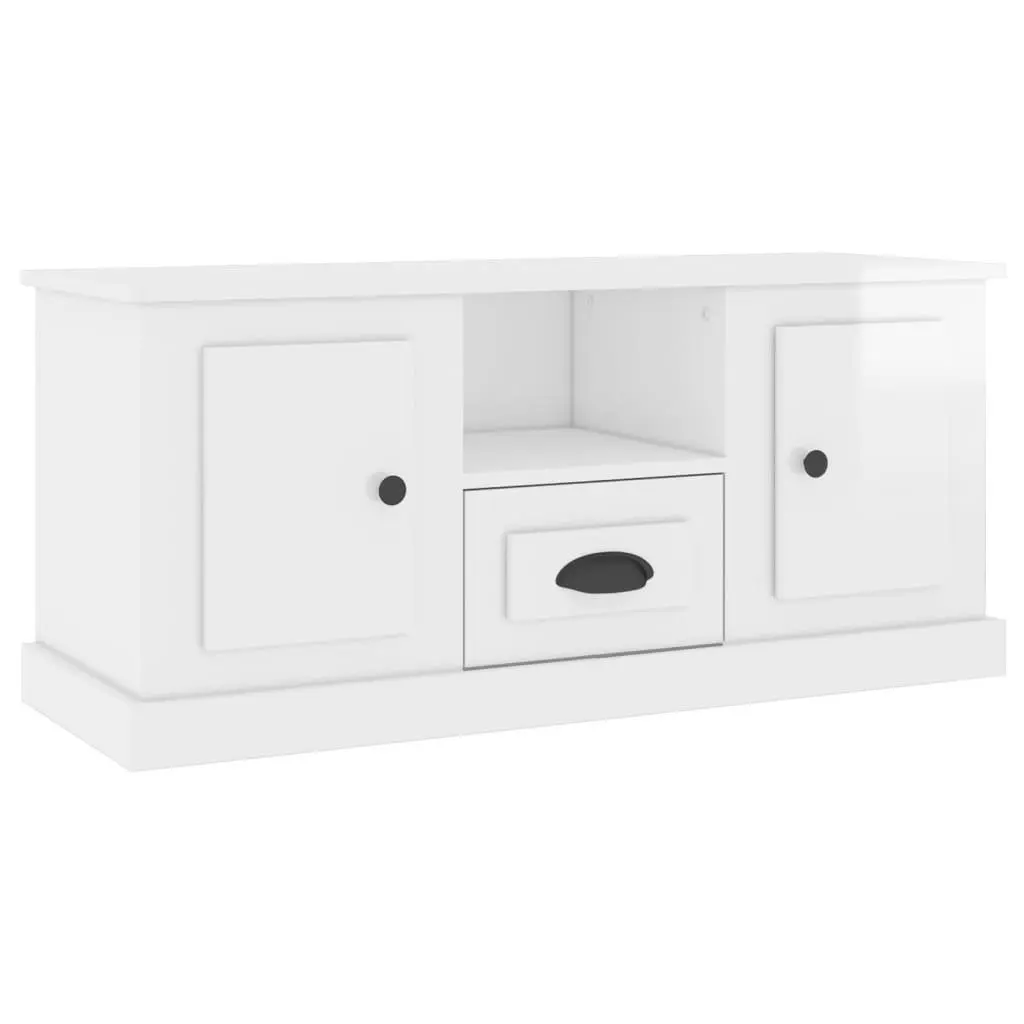 TV Cabinet High Gloss White 100cm Engineered Wood Modern Living Room