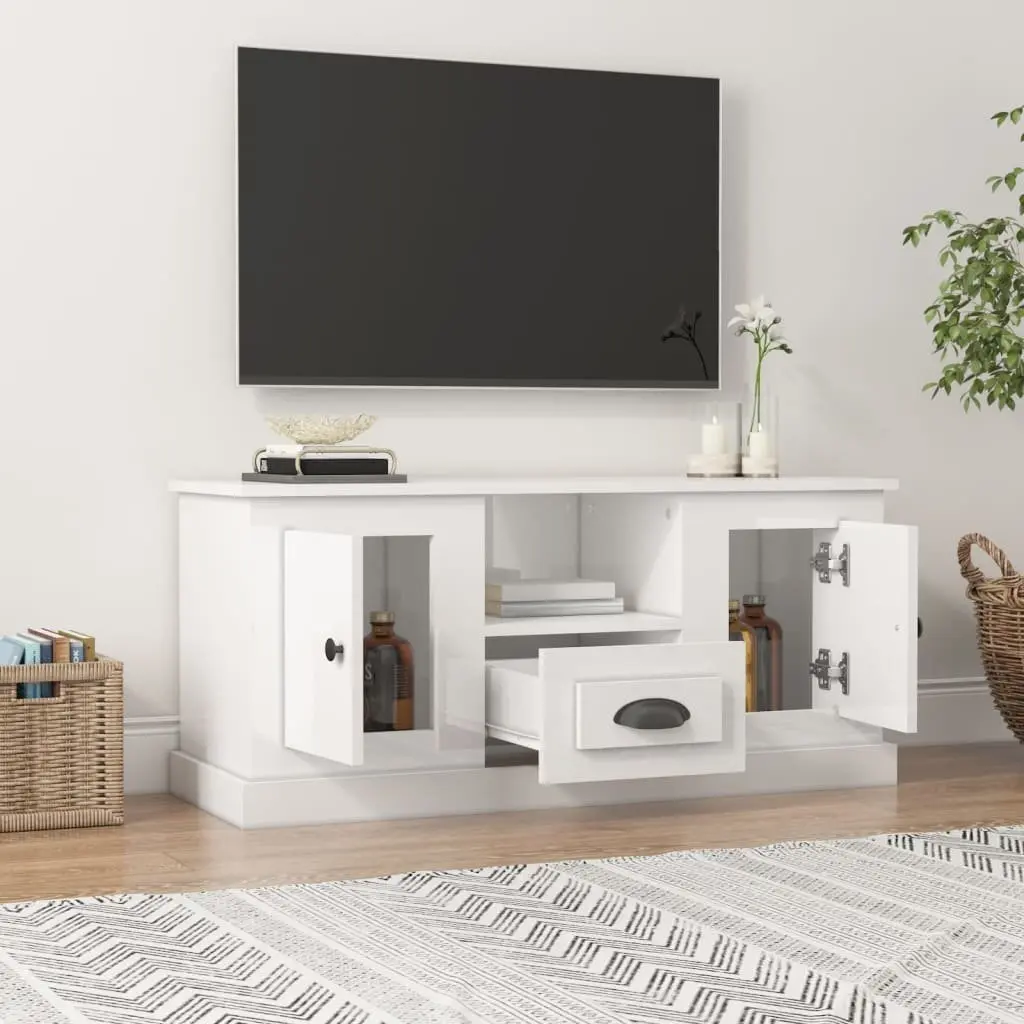 TV Cabinet High Gloss White 100cm Engineered Wood Modern Living Room
