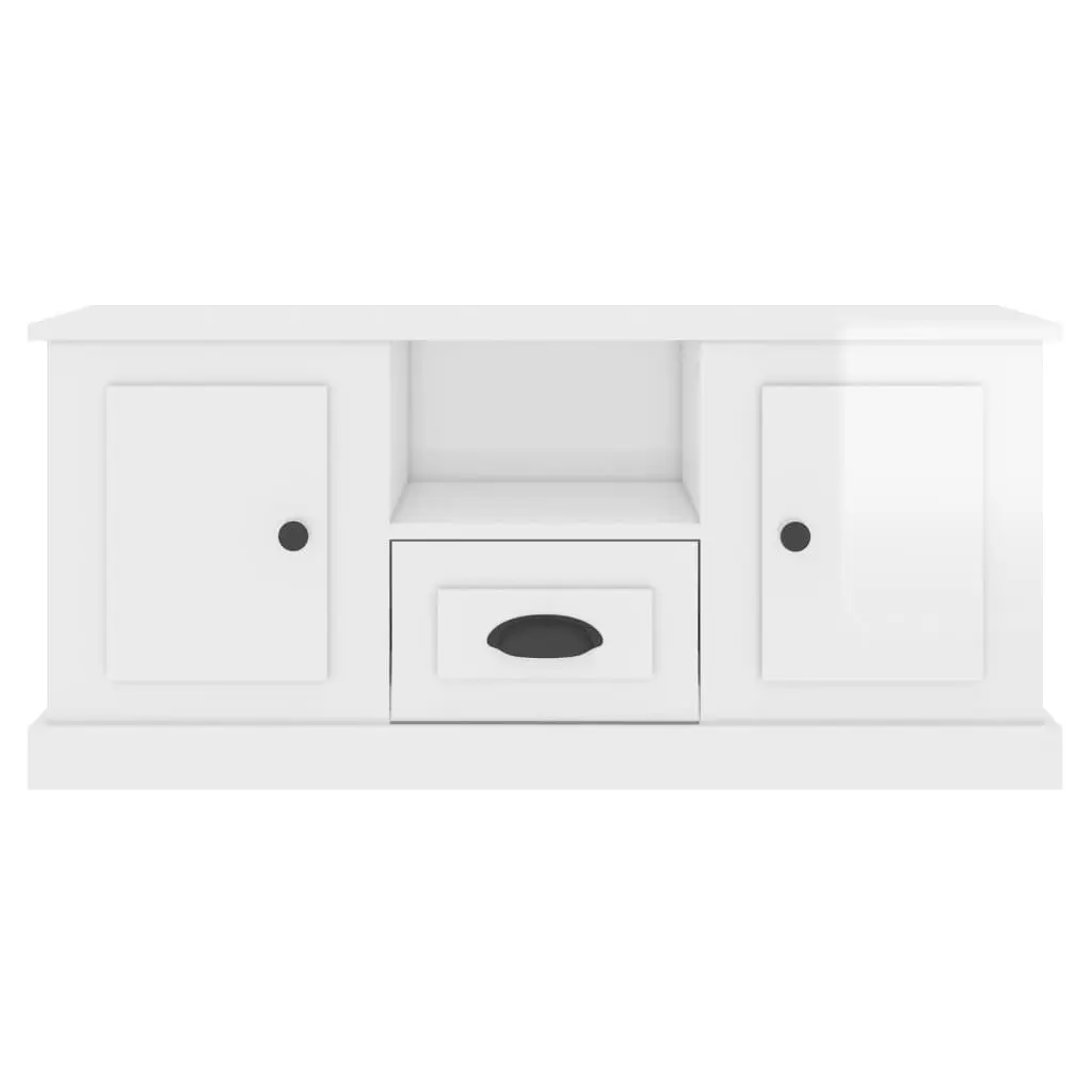 TV Cabinet High Gloss White 100cm Engineered Wood Modern Living Room