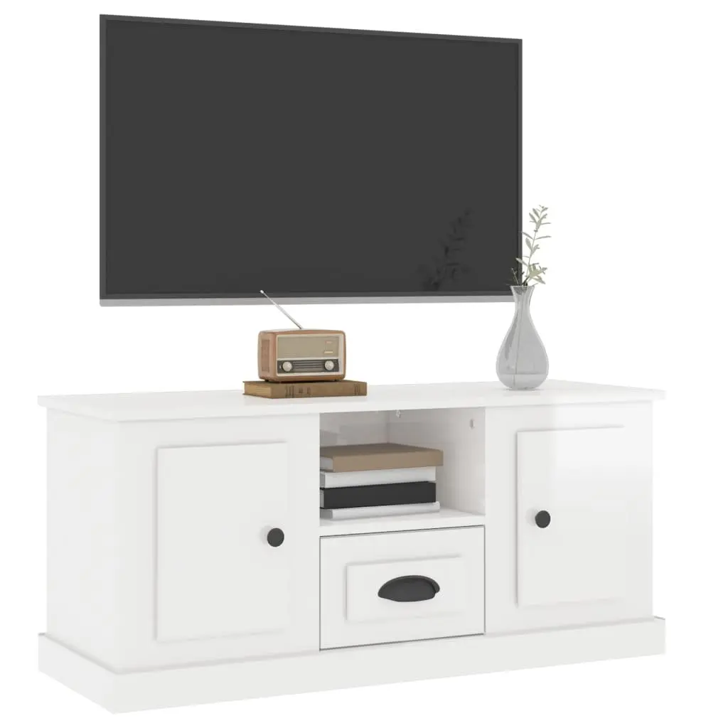 TV Cabinet High Gloss White 100cm Engineered Wood Modern Living Room