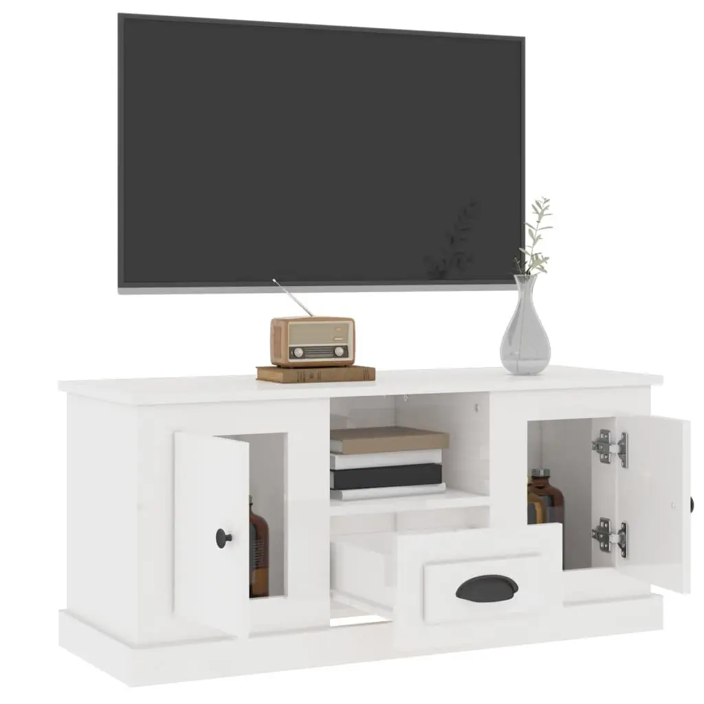 TV Cabinet High Gloss White 100cm Engineered Wood Modern Living Room