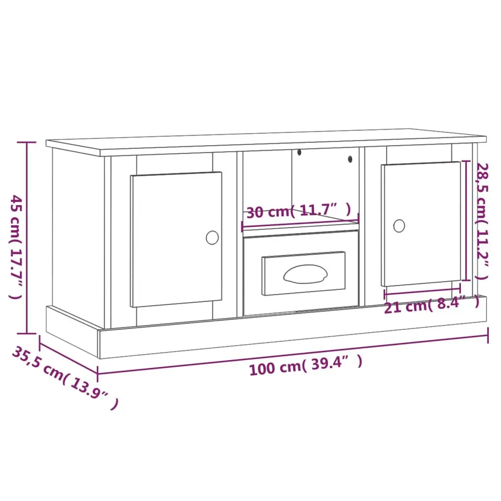 TV Cabinet High Gloss White 100cm Engineered Wood Modern Living Room