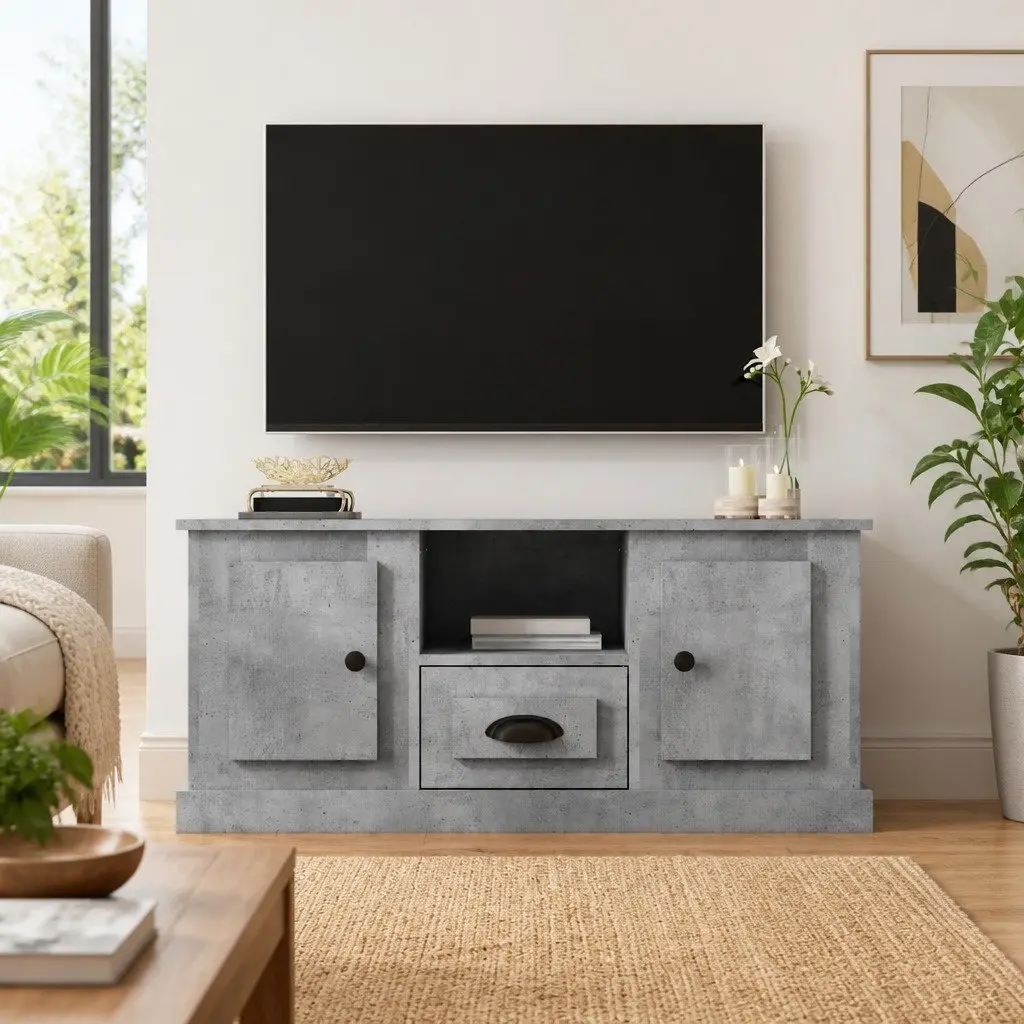 TV Cabinet Grey Engineered Wood Storage Unit 100L x 35.5W x 45H cm