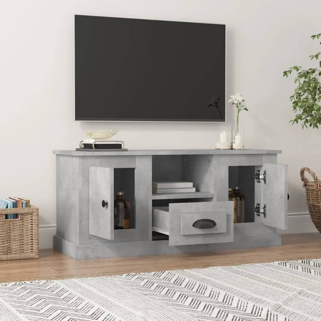 TV Cabinet Grey Engineered Wood Storage Unit 100L x 35.5W x 45H cm