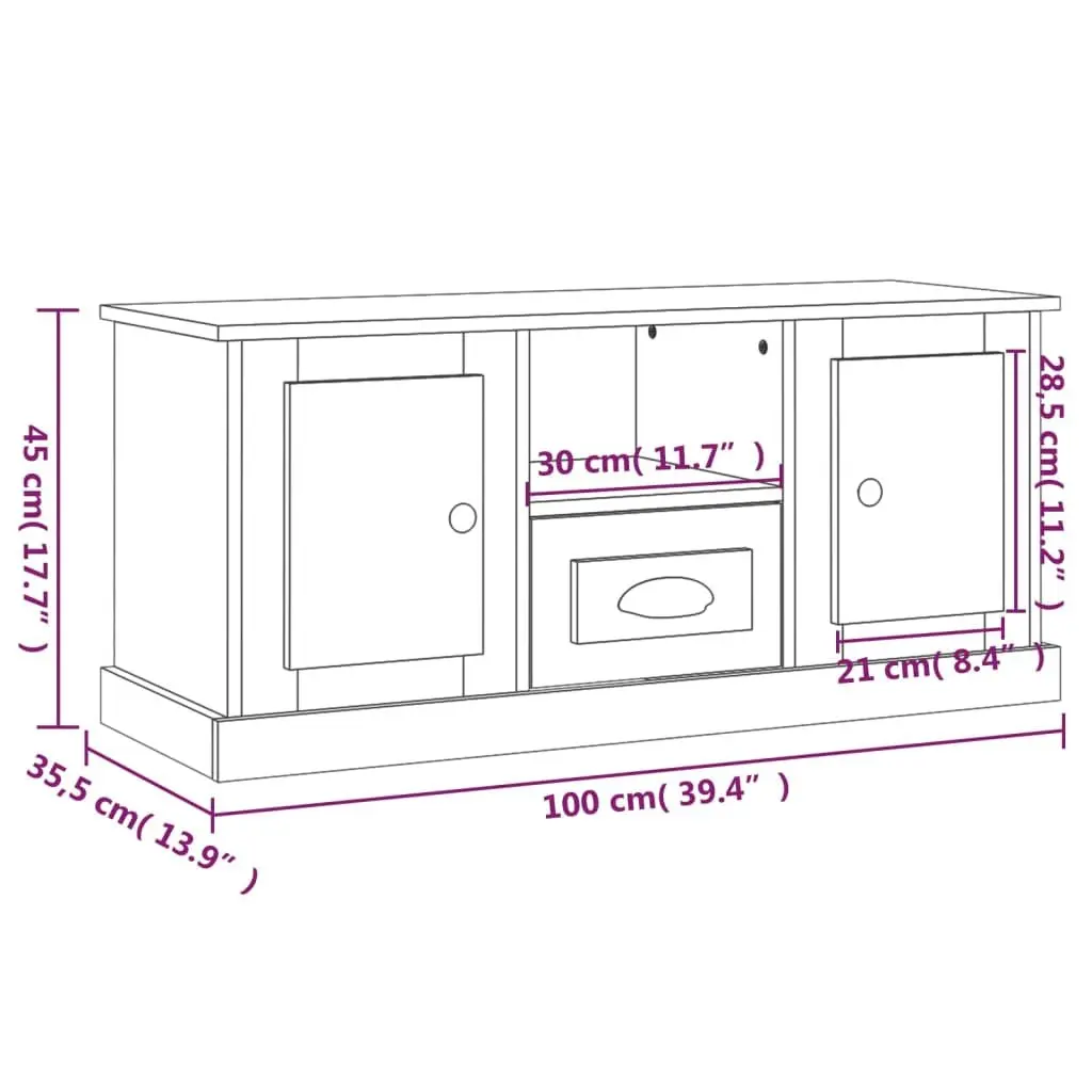 TV Cabinet Grey Engineered Wood Storage Unit 100L x 35.5W x 45H cm