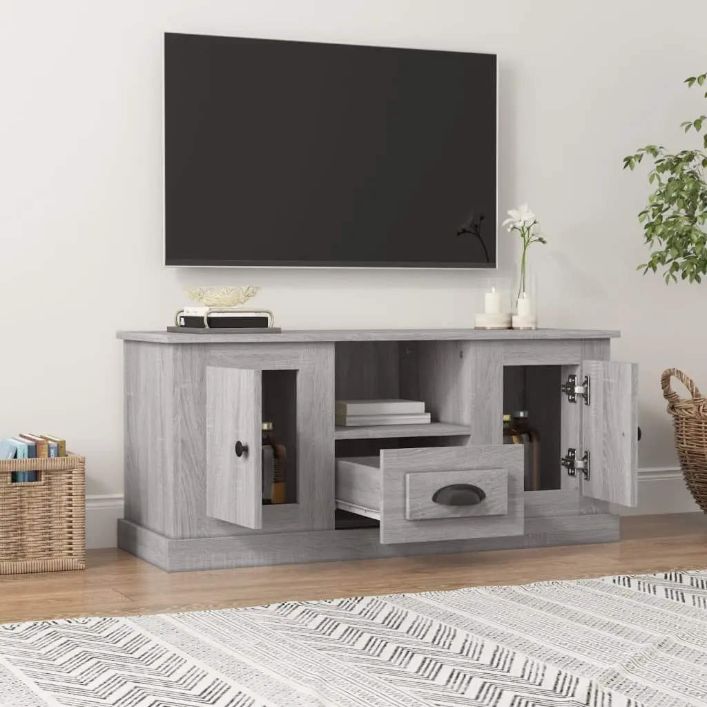 TV Cabinet Grey Engineered Wood Storage Unit 100 x 35.5 x 45 cm Living Room Display Stand