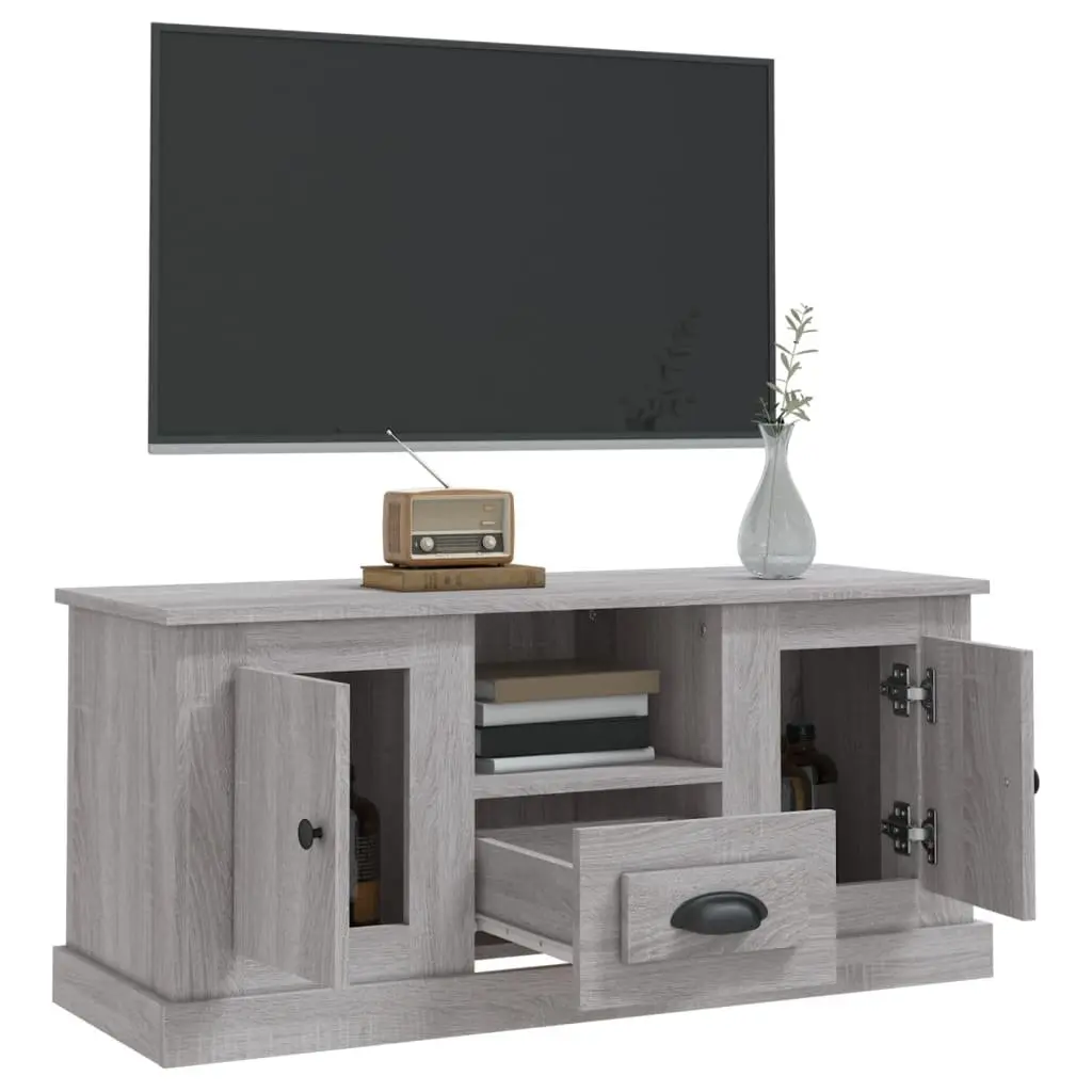 TV Cabinet Grey Engineered Wood Storage Unit 100 x 35.5 x 45 cm Living Room Display Stand