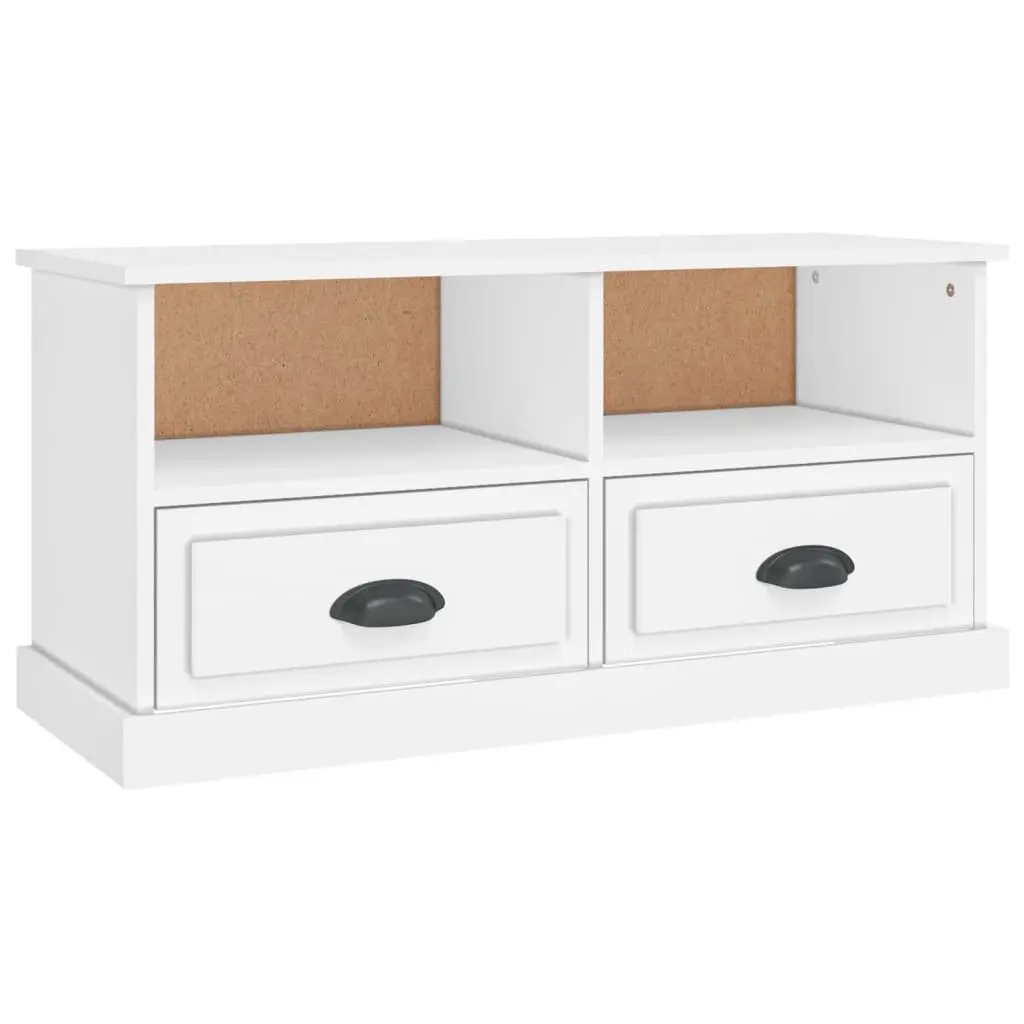 TV Cabinet White Engineered Wood 93 x 35.5 x 45 cm with Drawers and Open Compartments