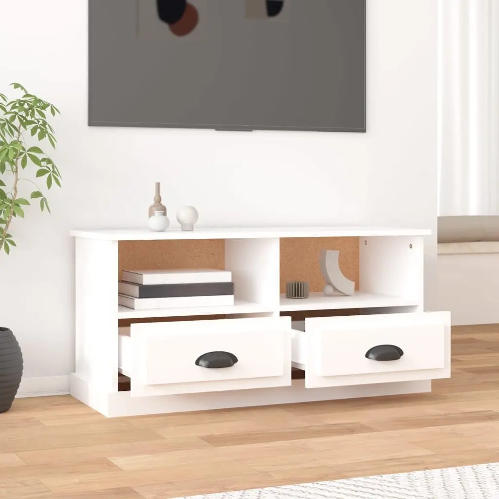 TV Cabinet White Engineered Wood 93 x 35.5 x 45 cm with Drawers and Open Compartments