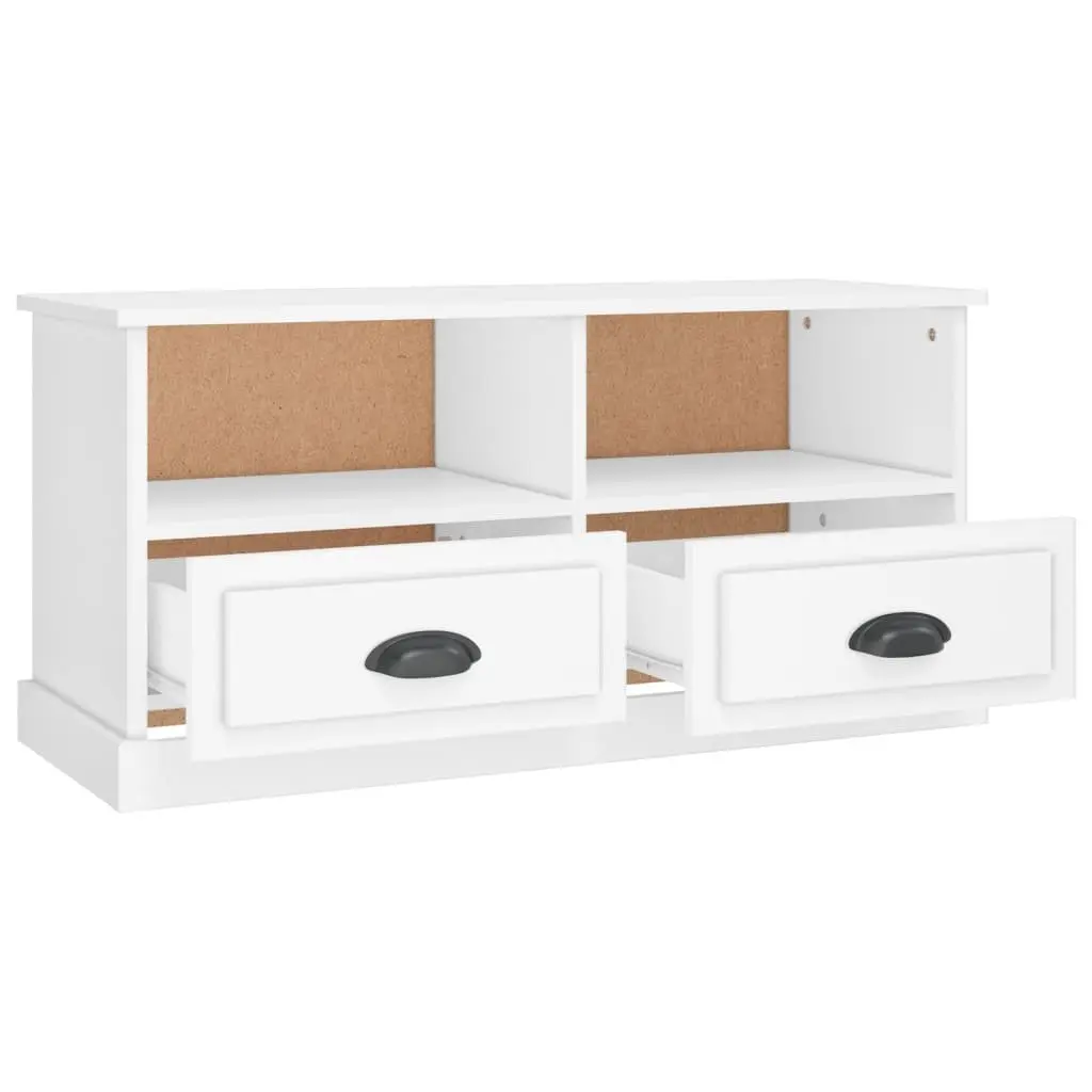 TV Cabinet White Engineered Wood 93 x 35.5 x 45 cm with Drawers and Open Compartments