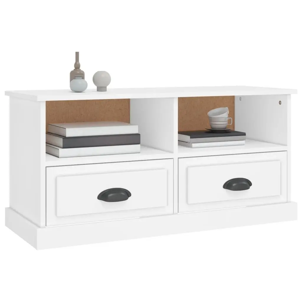 TV Cabinet White Engineered Wood 93 x 35.5 x 45 cm with Drawers and Open Compartments