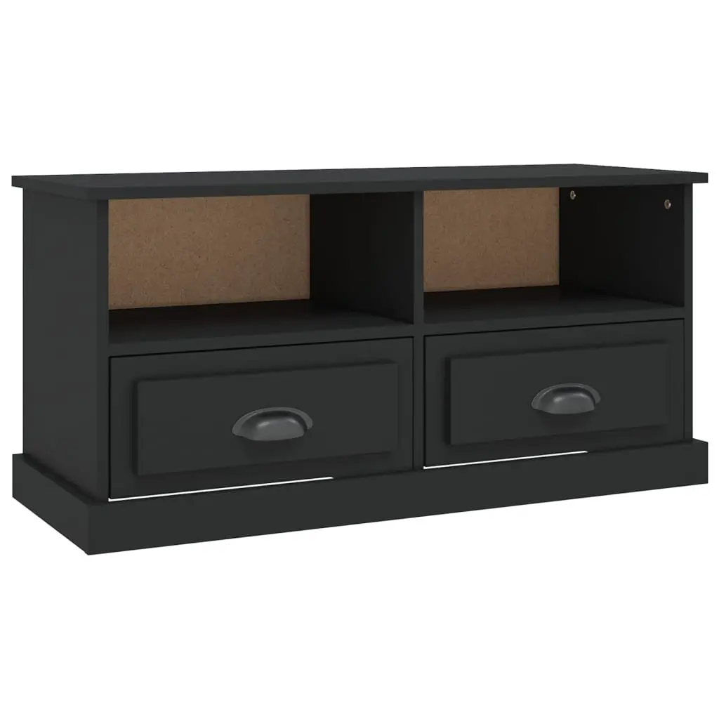 Black TV Cabinet with Drawers and Open Compartments