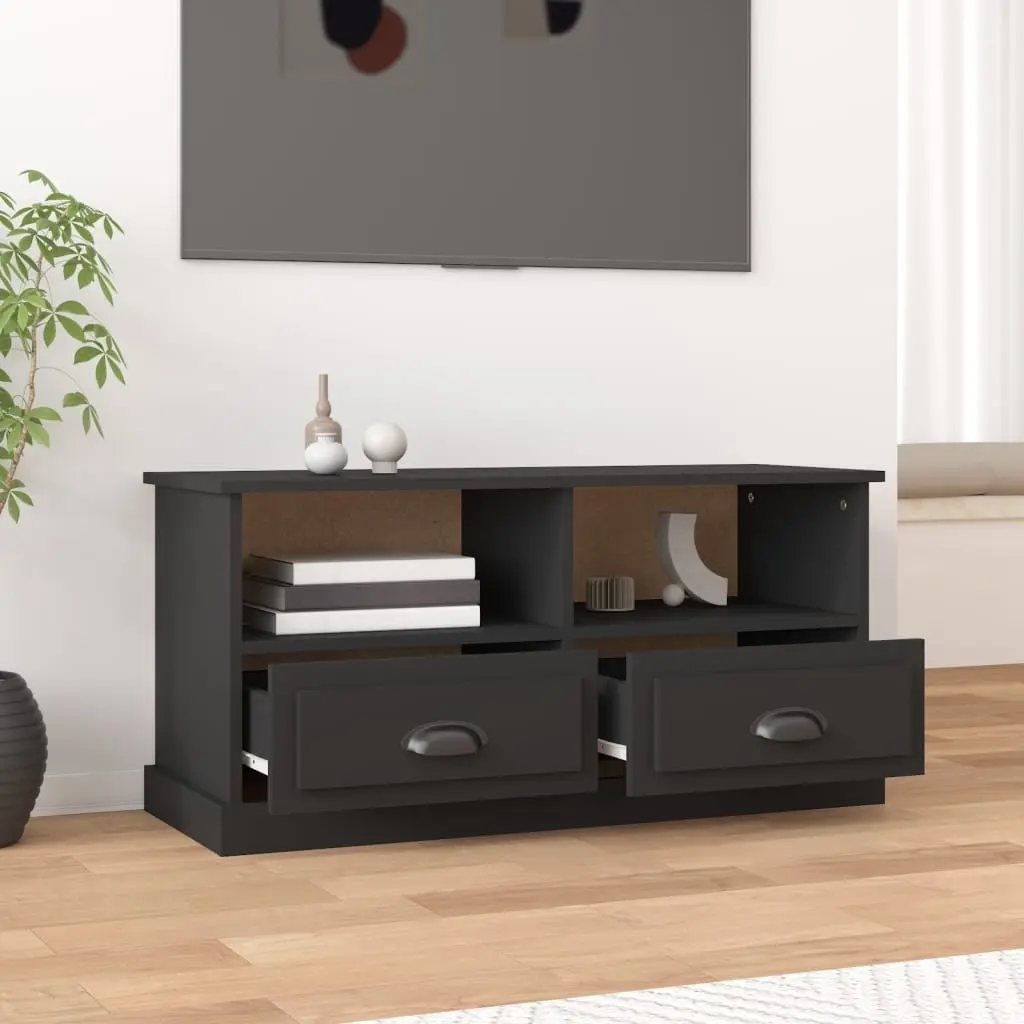 Black TV Cabinet with Drawers and Open Compartments