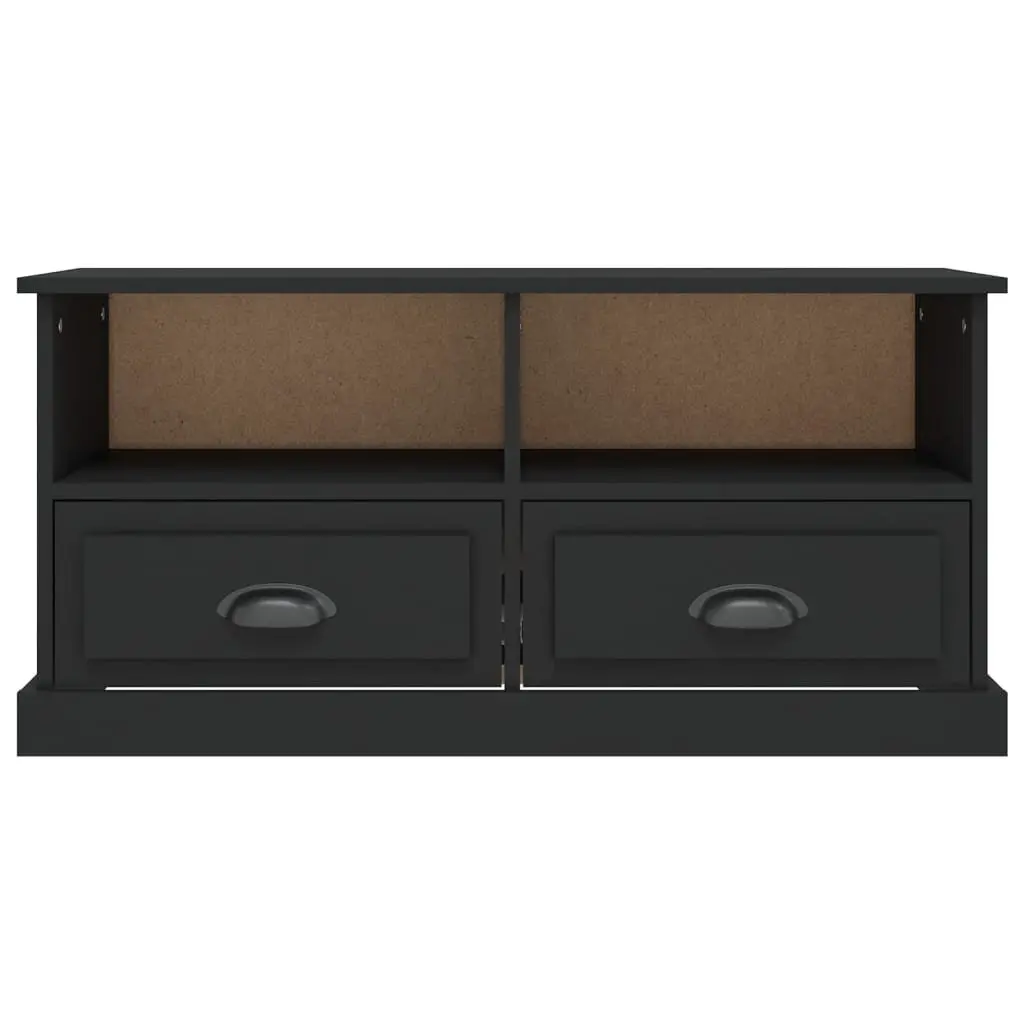 Black TV Cabinet with Drawers and Open Compartments