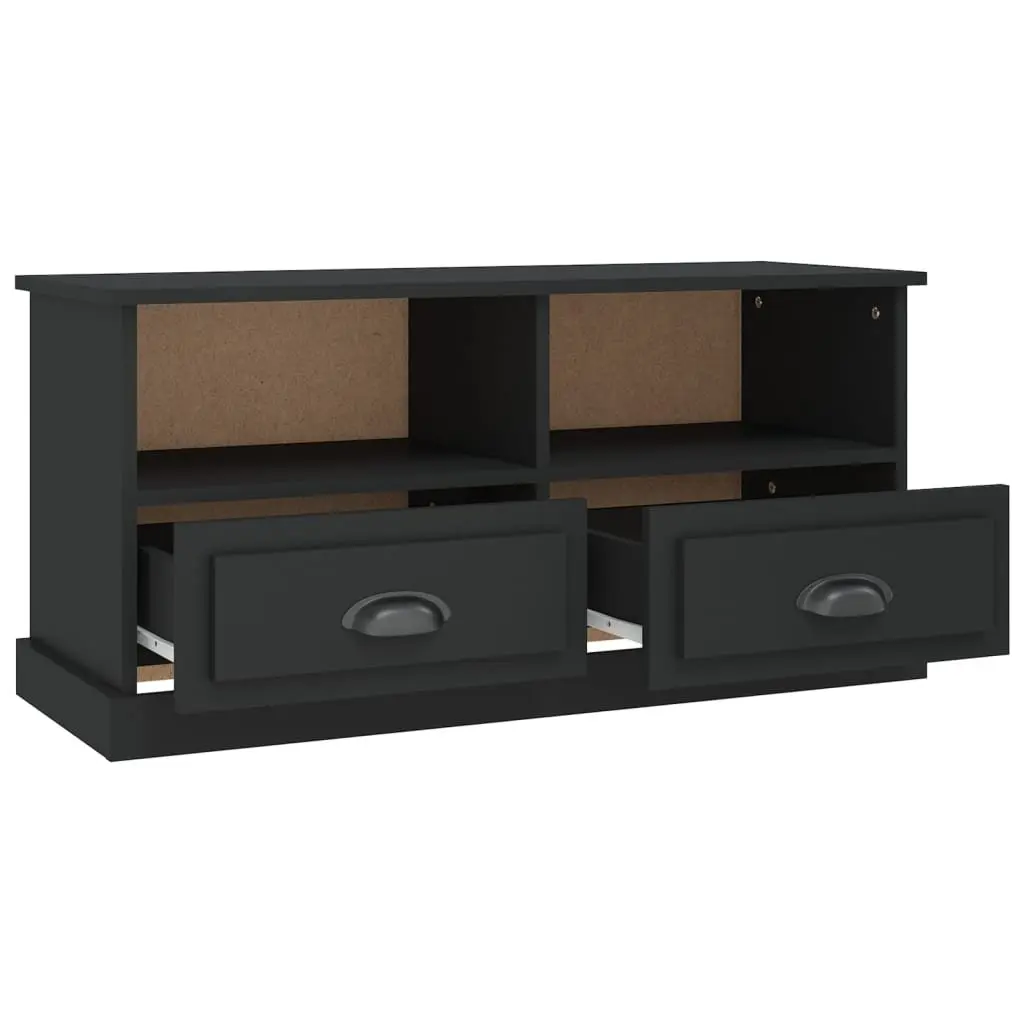 Black TV Cabinet with Drawers and Open Compartments