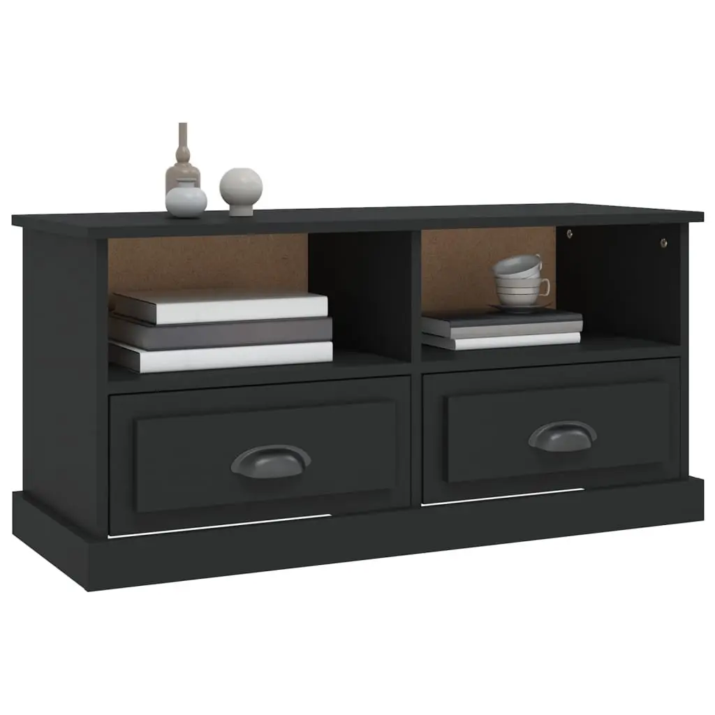 Black TV Cabinet with Drawers and Open Compartments