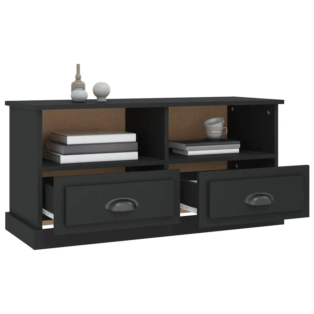 Black TV Cabinet with Drawers and Open Compartments