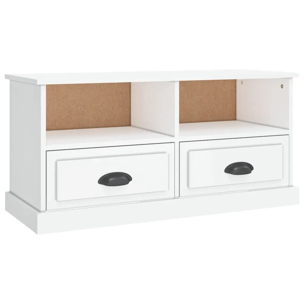 TV Cabinet White High Gloss Engineered Wood Storage Unit with Drawers and Compartments