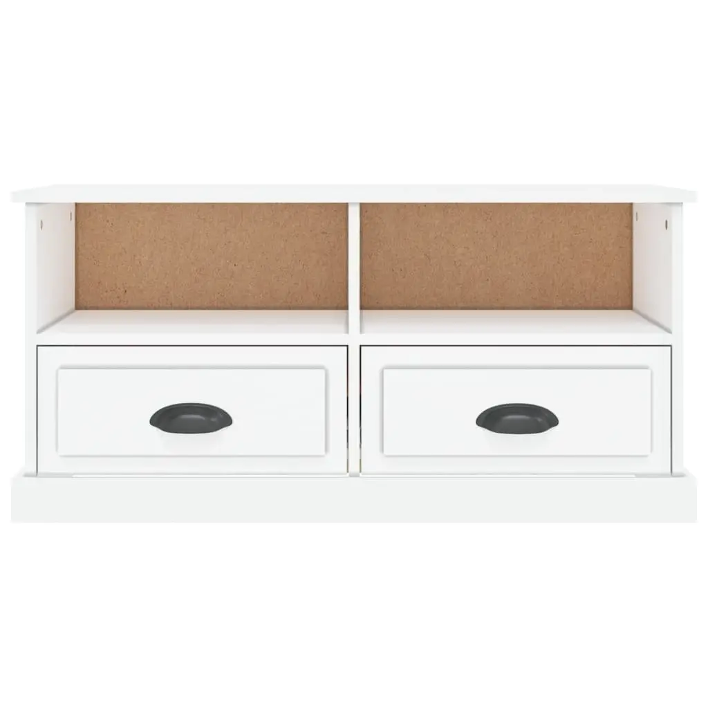 TV Cabinet White High Gloss Engineered Wood Storage Unit with Drawers and Compartments