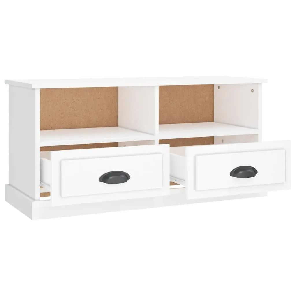 TV Cabinet White High Gloss Engineered Wood Storage Unit with Drawers and Compartments