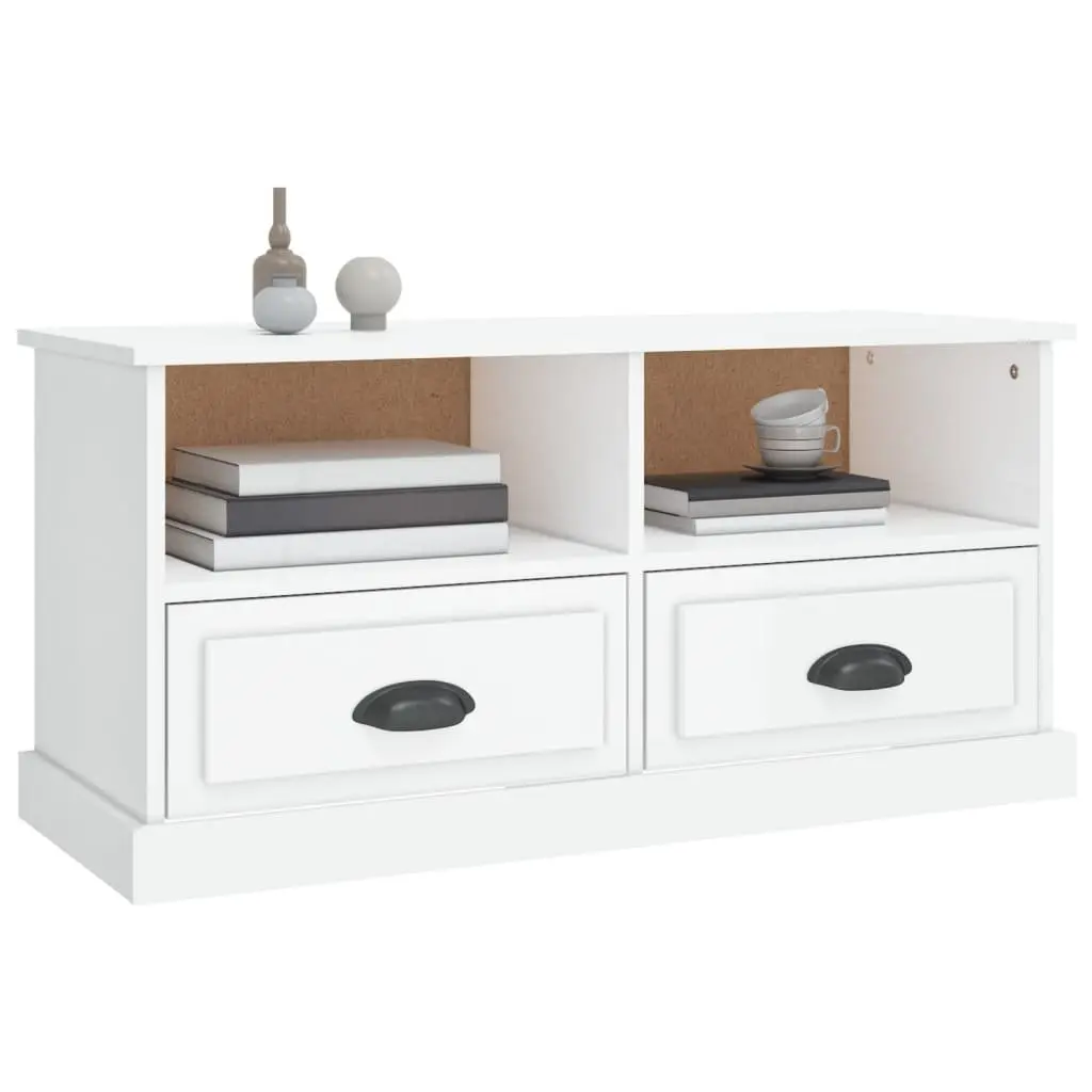 TV Cabinet White High Gloss Engineered Wood Storage Unit with Drawers and Compartments