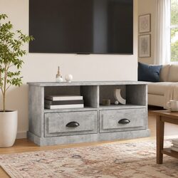 Grey Engineered Wood TV Cabinet with Open Compartments