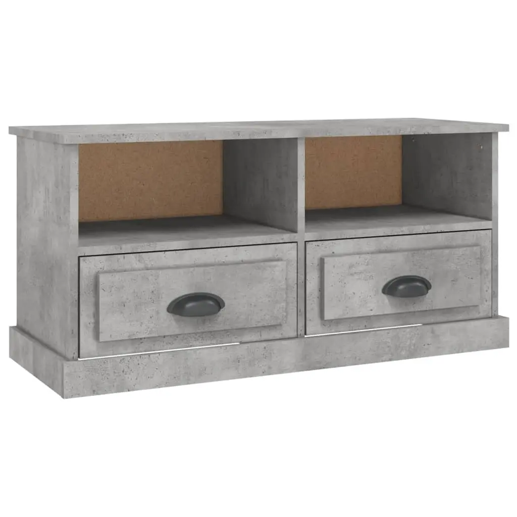 TV Cabinet Grey Engineered Wood Storage Unit with Drawers Open Compartments