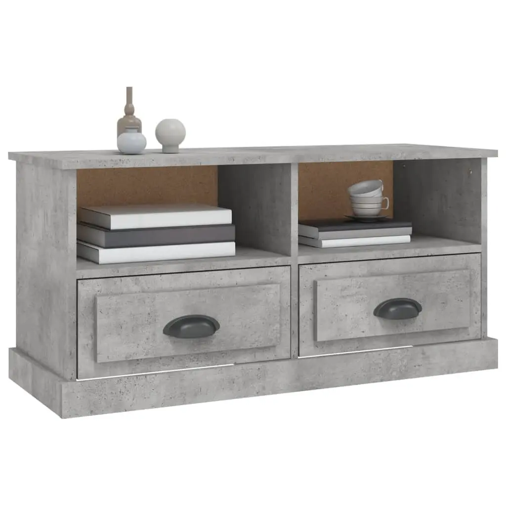 TV Cabinet Grey Engineered Wood Storage Unit with Drawers Open Compartments