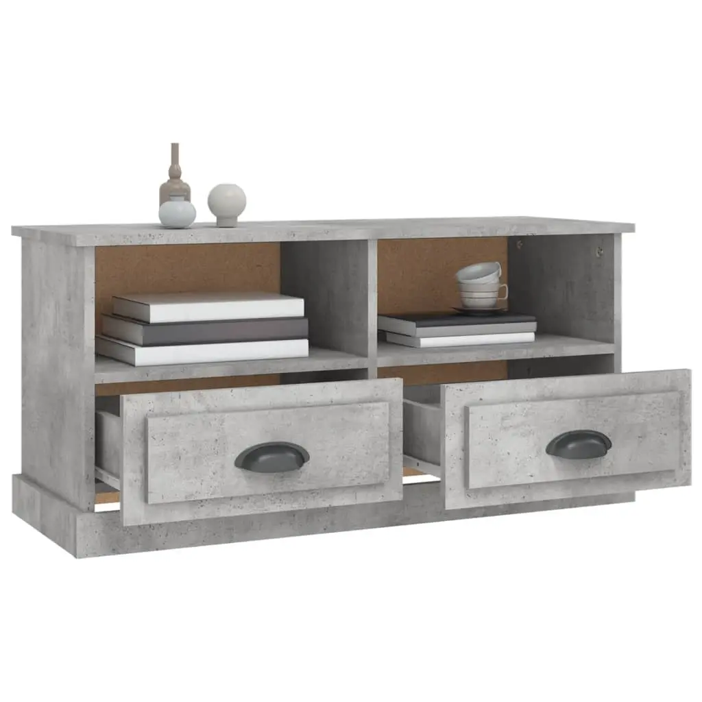 TV Cabinet Grey Engineered Wood Storage Unit with Drawers Open Compartments