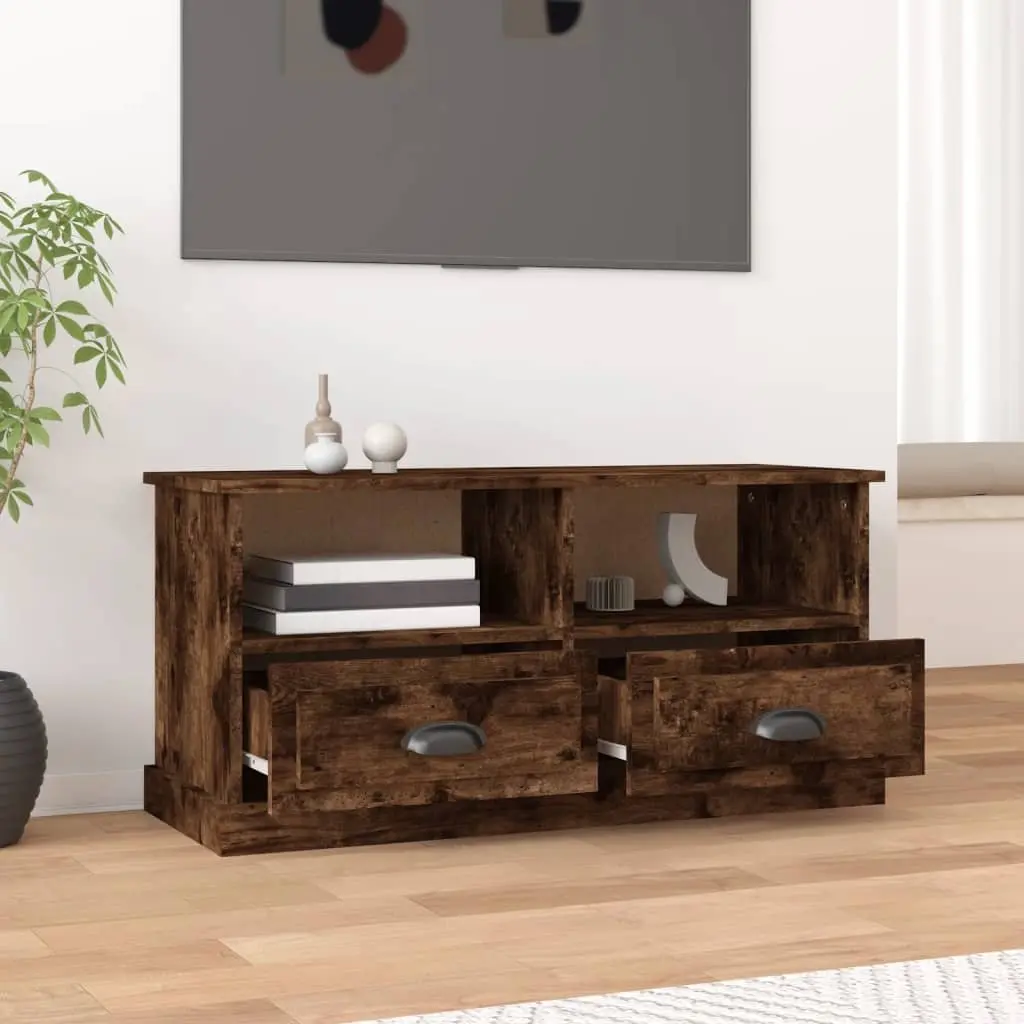 TV Cabinet Brown Engineered Wood 2 Drawers 2 Open Compartments