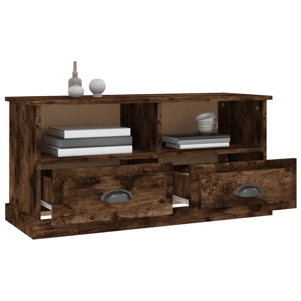 TV Cabinet Brown Engineered Wood 2 Drawers 2 Open Compartments