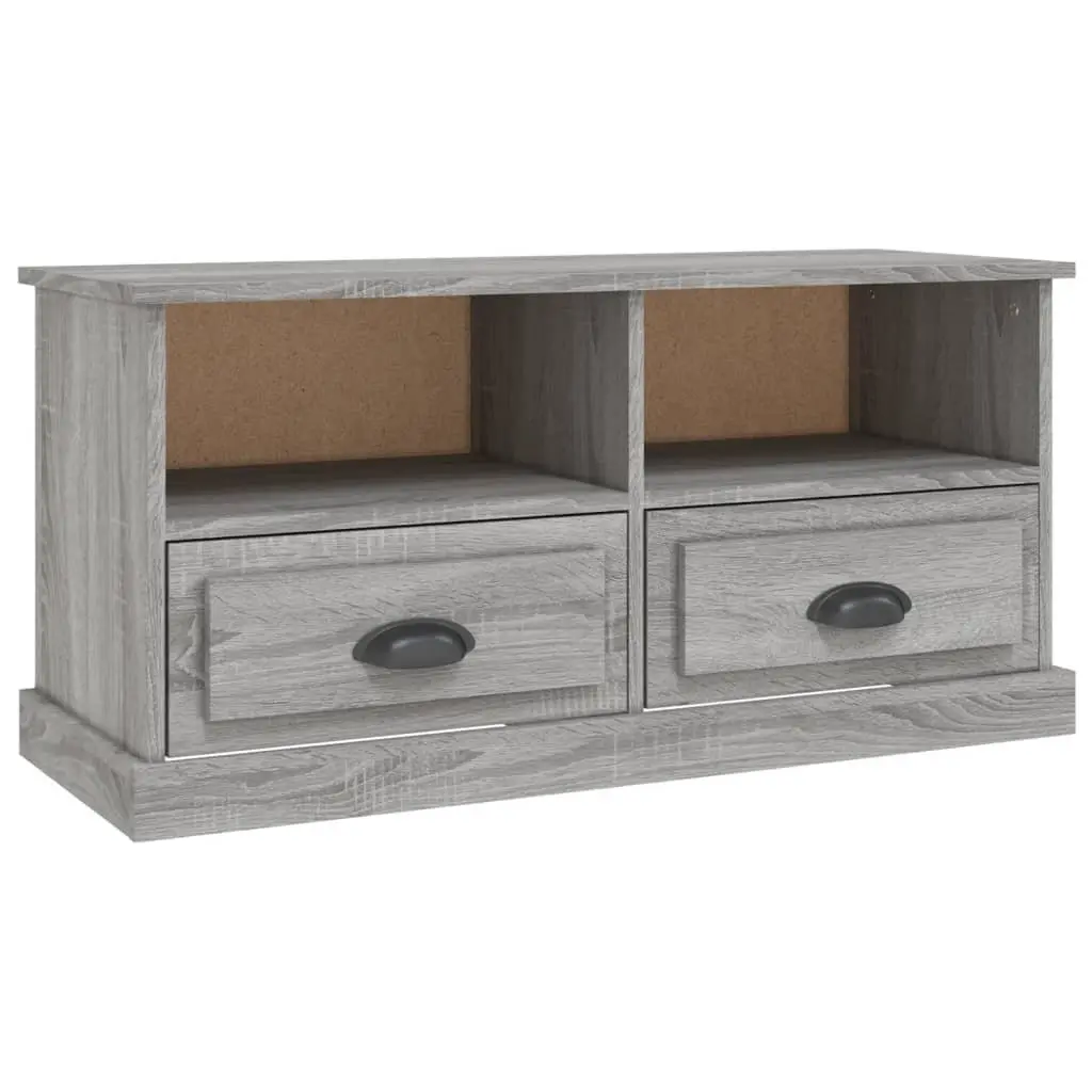 TV Stand Grey Engineered Wood Storage Unit with Open Compartments and Two Drawers 93x35.5x45cm