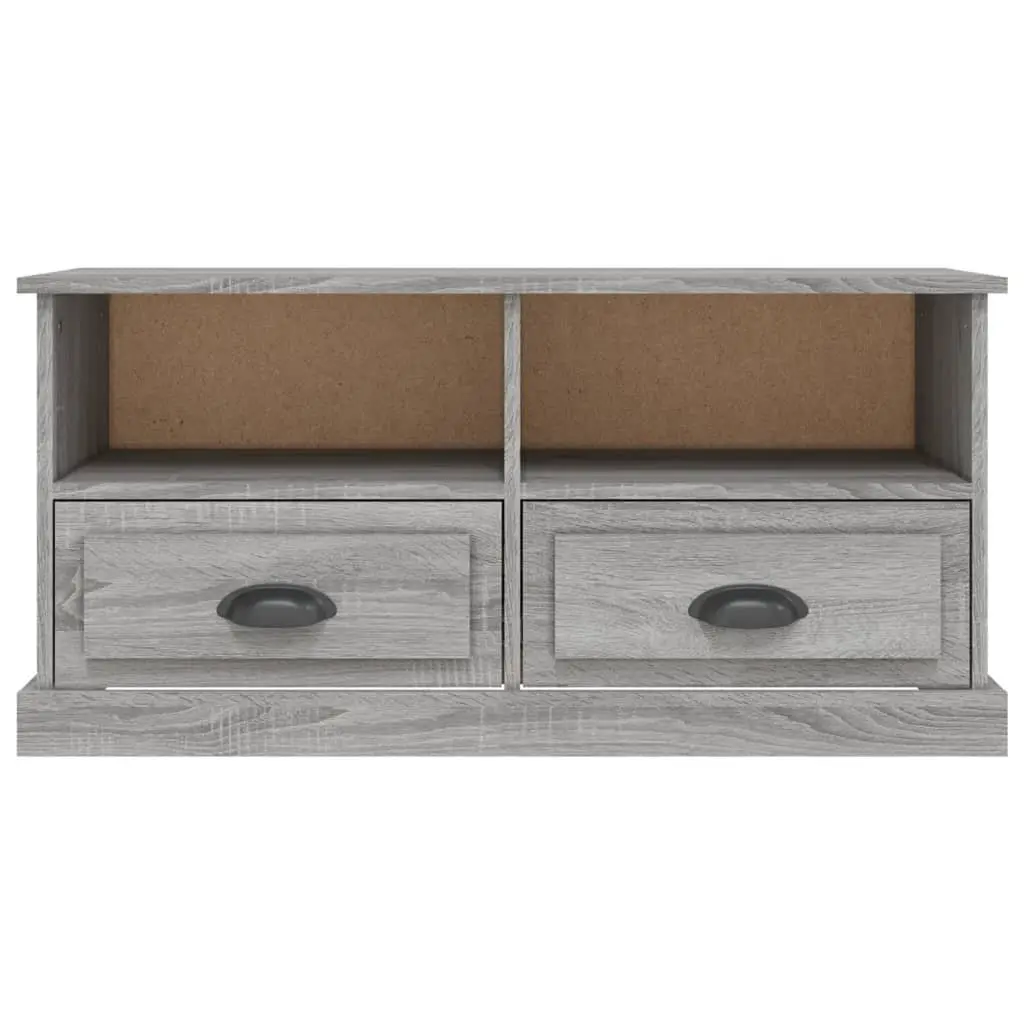 TV Stand Grey Engineered Wood Storage Unit with Open Compartments and Two Drawers 93x35.5x45cm