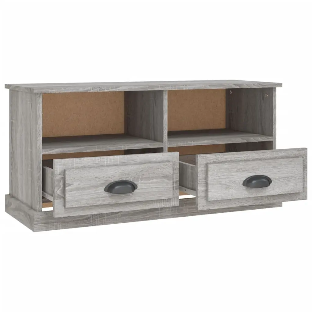 TV Stand Grey Engineered Wood Storage Unit with Open Compartments and Two Drawers 93x35.5x45cm