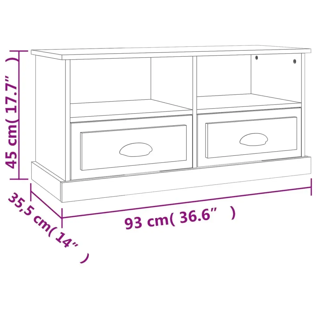 TV Stand Grey Engineered Wood Storage Unit with Open Compartments and Two Drawers 93x35.5x45cm