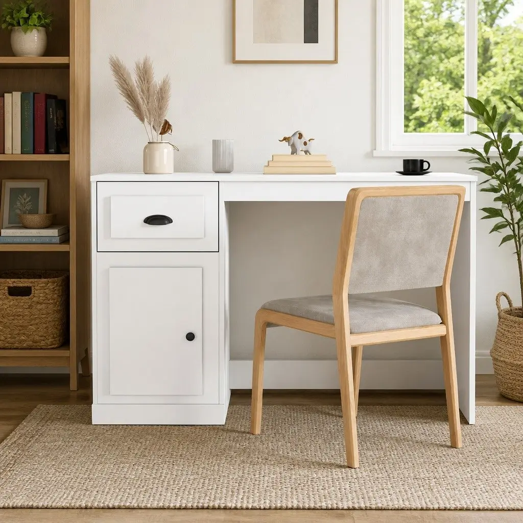 White Desk with Storage for Study or Office
